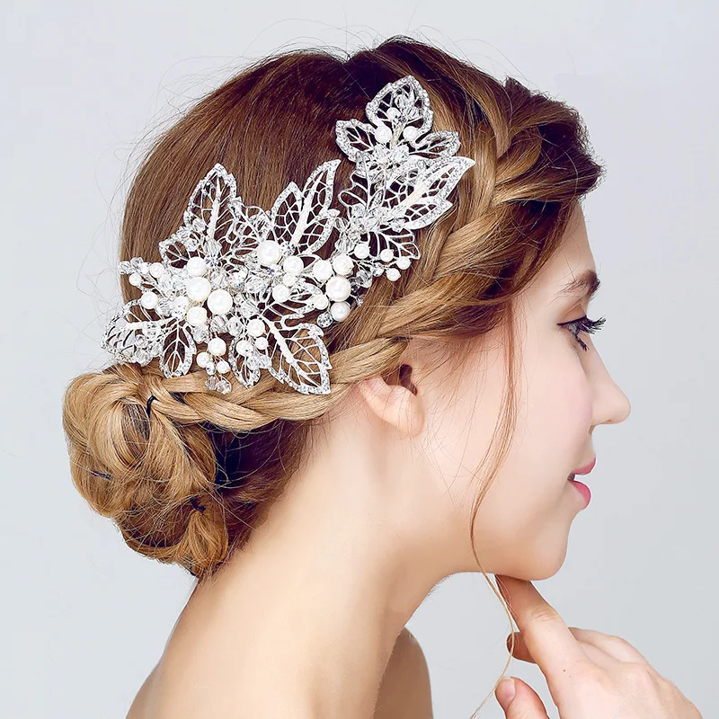 

J605 NPASON Leaf The Wedding Hair Decorate Bride Headwear Concise Wedding Dress Accessories Manual Marry Edge Clip