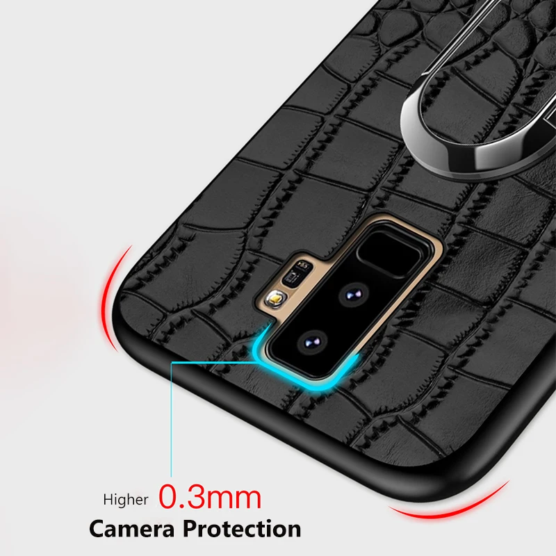 Крокодиловая Текстура кожаный чехол для iphone 6 6s для Galaxy S8 S9 Plus S7 Note 8 9 чехол автомобильный Магнитный кронштейн с кольцом-присоской