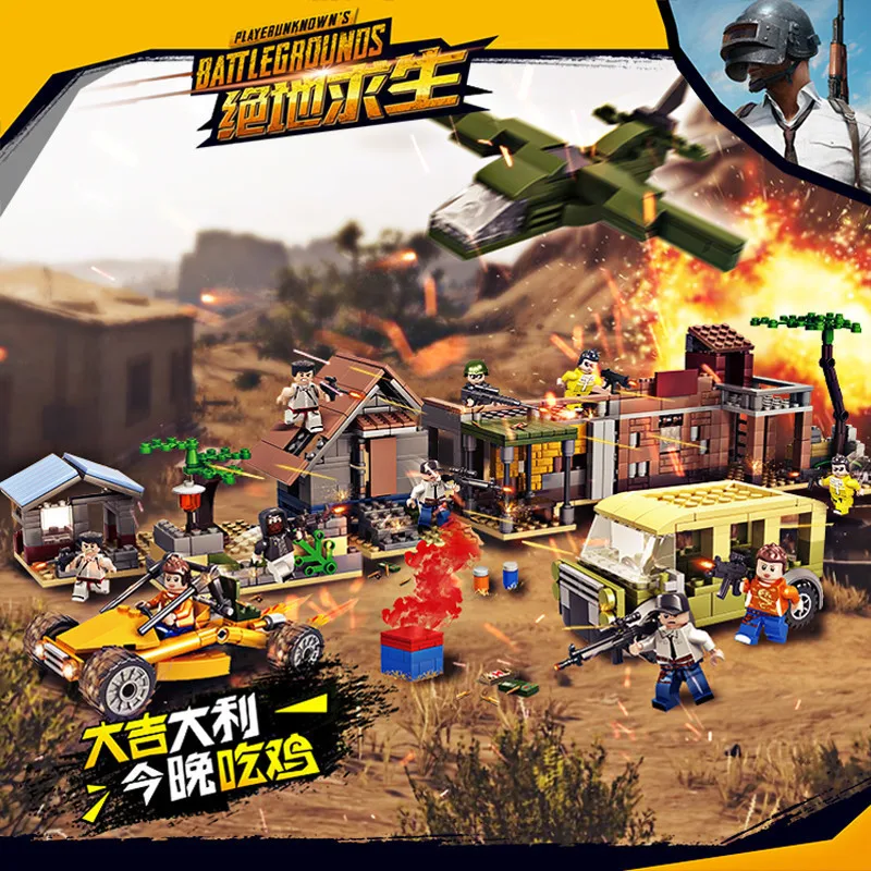  New PUBG Classic Scenes Weapons Military Army WW2 Soldier Building Blocks Military SWAT City Toys