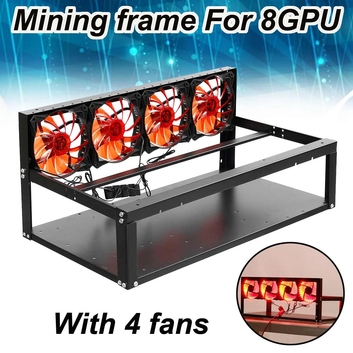 

1Pcs Black Mining Rig Frame Case for 8 GPU Crypto-currency Mining Rigs with 4 Fans