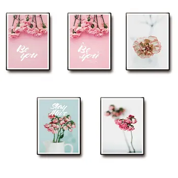 

New Nordic Modern Creativity Pink Plants Flowers Study Room Decorative Canvas Painting Home Decor Wall Art Floral Picture