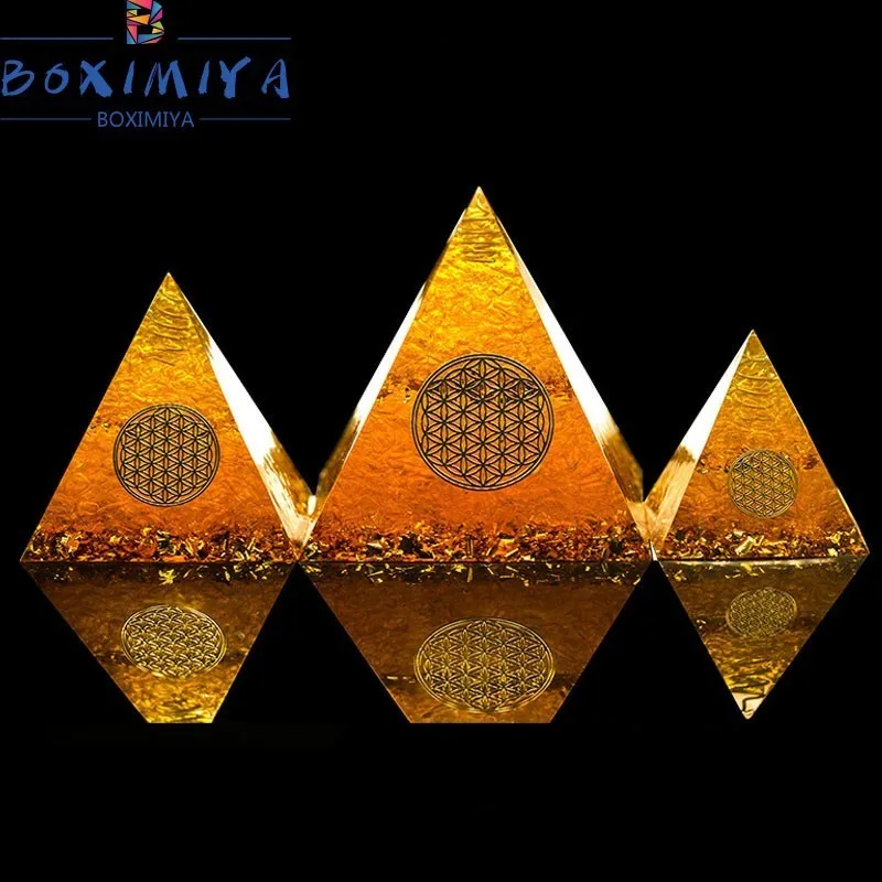 

BOXIMIYA Orgonite Fortune Business Natural Aura Citrine Energy Generator Pyramid Transit Decoration Christmas Gift