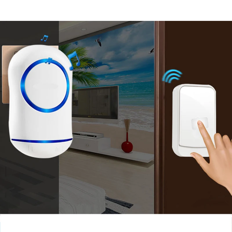 

Remote Control Wireless Doorbell Waterproof EU AU UK US Plug Smart Door Bell Chime Battery 1 Button 1 Receiver AC