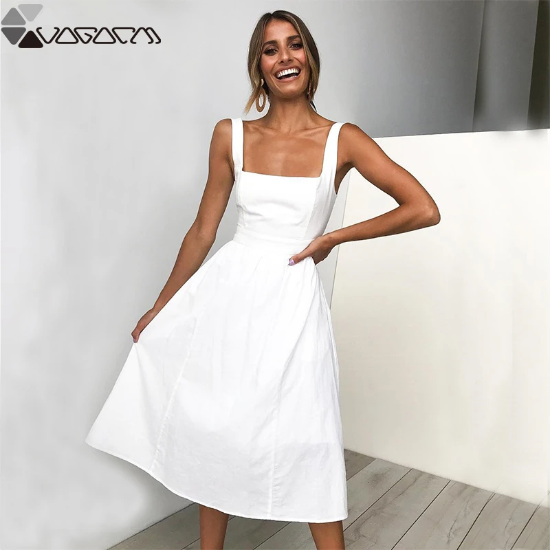 

2019 Summer Dress Women's Sexy Solid Color With Pocket Knee-Length Dress Retro Gown Vestidos Party Night Dresses Sundress Mujer