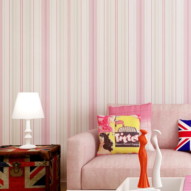 Mediterranean Style Vertical Stripes Kids Wallpaper Pink Blue Baby Boys Girls Bedroom Mural Wall Paper For Children Room Qz112