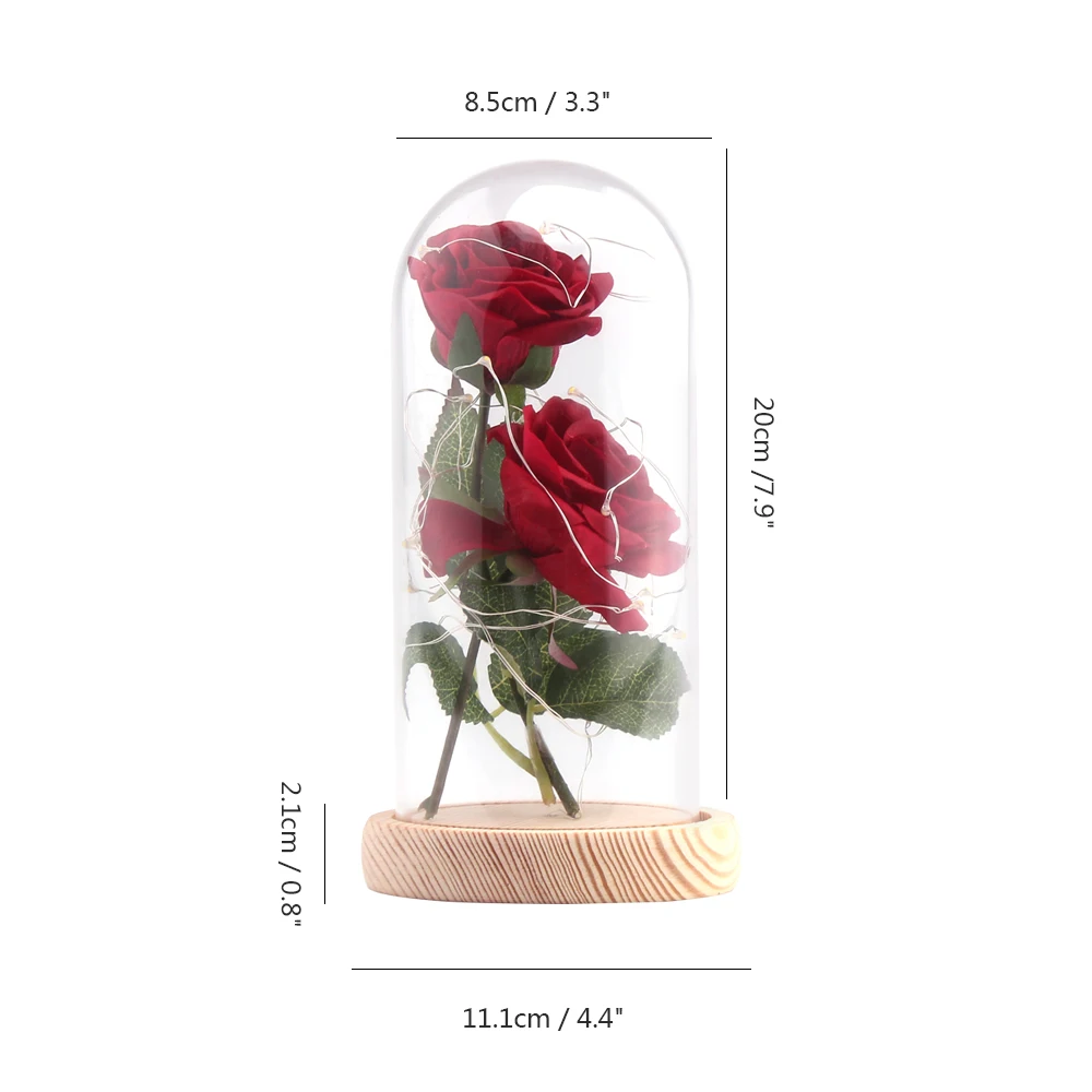 Подарок на день рождения Красавица и Чудовище Розовый Красный цветок розы струнный светильник в стеклянном куполе на деревянной основе на День святого Валентина подарки