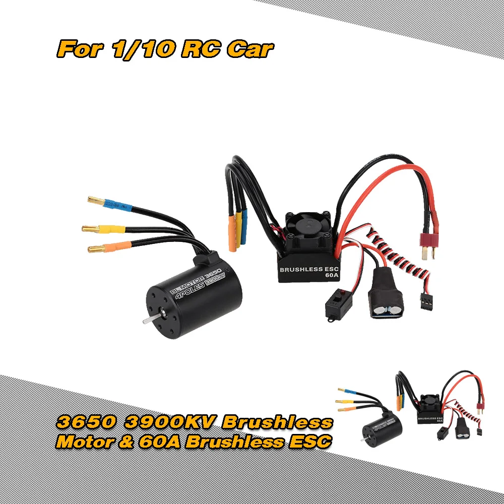 

3650 3900KV Sensorless Brushless Motor & 60A Brushless Electronic Speed Controller ESC with 5.8V Switch Mode BEC for 1/10 RC Car