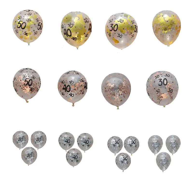 

5pcs/lot Transparent Bling Foil Round Balloon Happy Birthday Number Latex Air Ball Decoration Wedding Anniversary Party Supplies