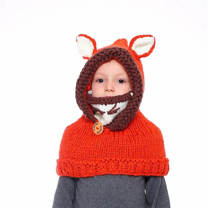 

IANLAN Winter Hat Scarf Children Lovely Warm Sets Little Fox Design Cute Thickening Knit Woolen Kids Caps Scarves IL00188