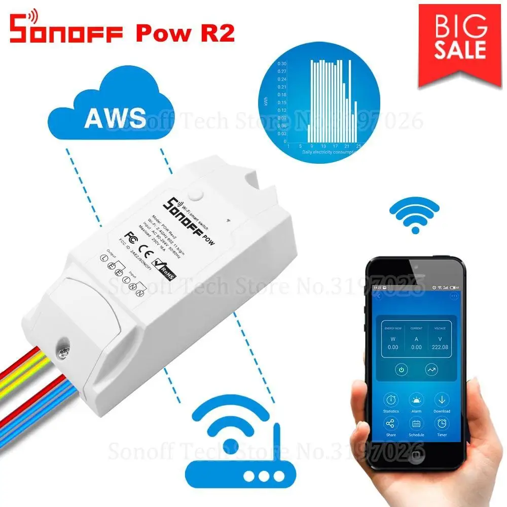 Itead Sonoff Pow R2 15A Wifi Smart коммутатор с выше контроль точности энергии Применение интеллектное устройство передачи энергии измерения работает с
