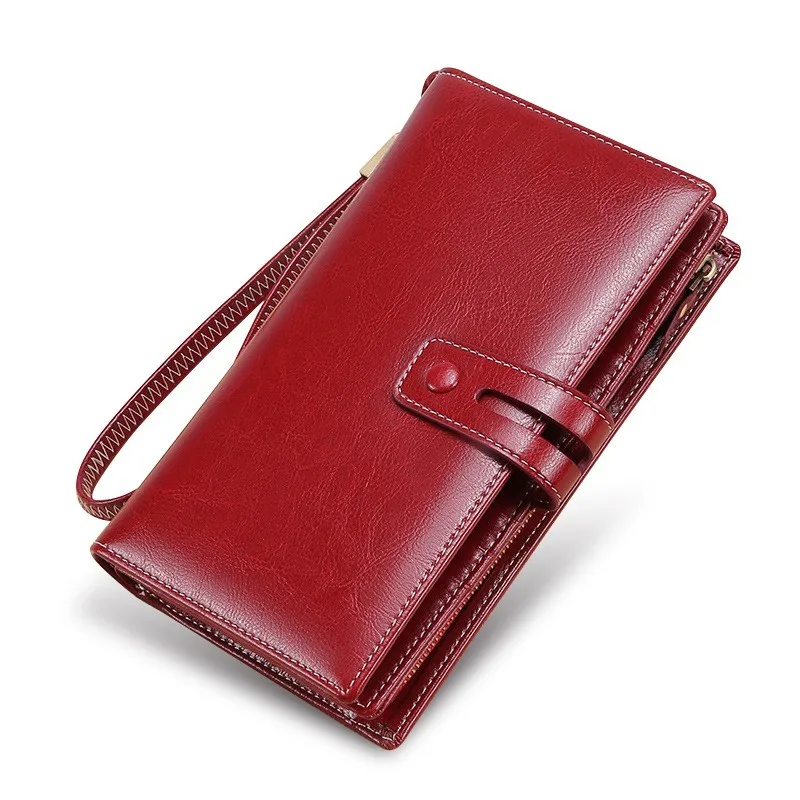 

Genuine Leather Wallet Women Wallets Long Wrist Zipper Purse Large Capacity Money Pocket Clutch Bags Card Holder Luxury Handbags