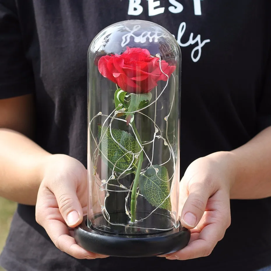 Средняя красота и чудовище Роза, Роза в стеклянном куполе, навсегда Роза, красная роза, особый романтический подарок на день Святого Валентина