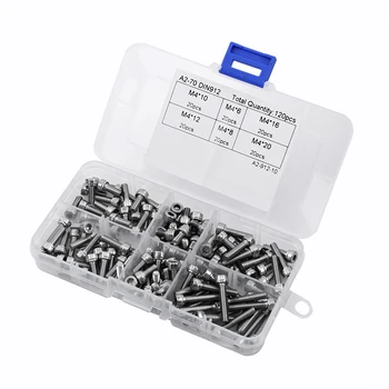 

120pcs M4*6/8/10/12/16/20 Stainless Steel Hexagon Socket Cap Head Screws Accessory Kit DIN912