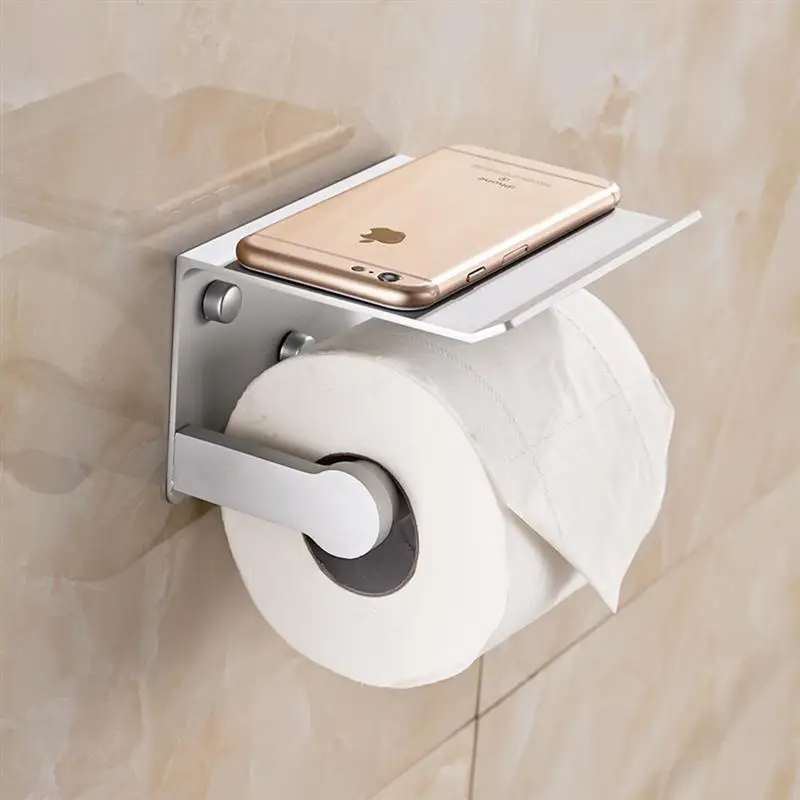 

1 Pc Paper Phone Holder Creative Wall Mount Space Aluminum Paper Roll Holder Tissue Box Mobile Phones Towel Rack for Toilet