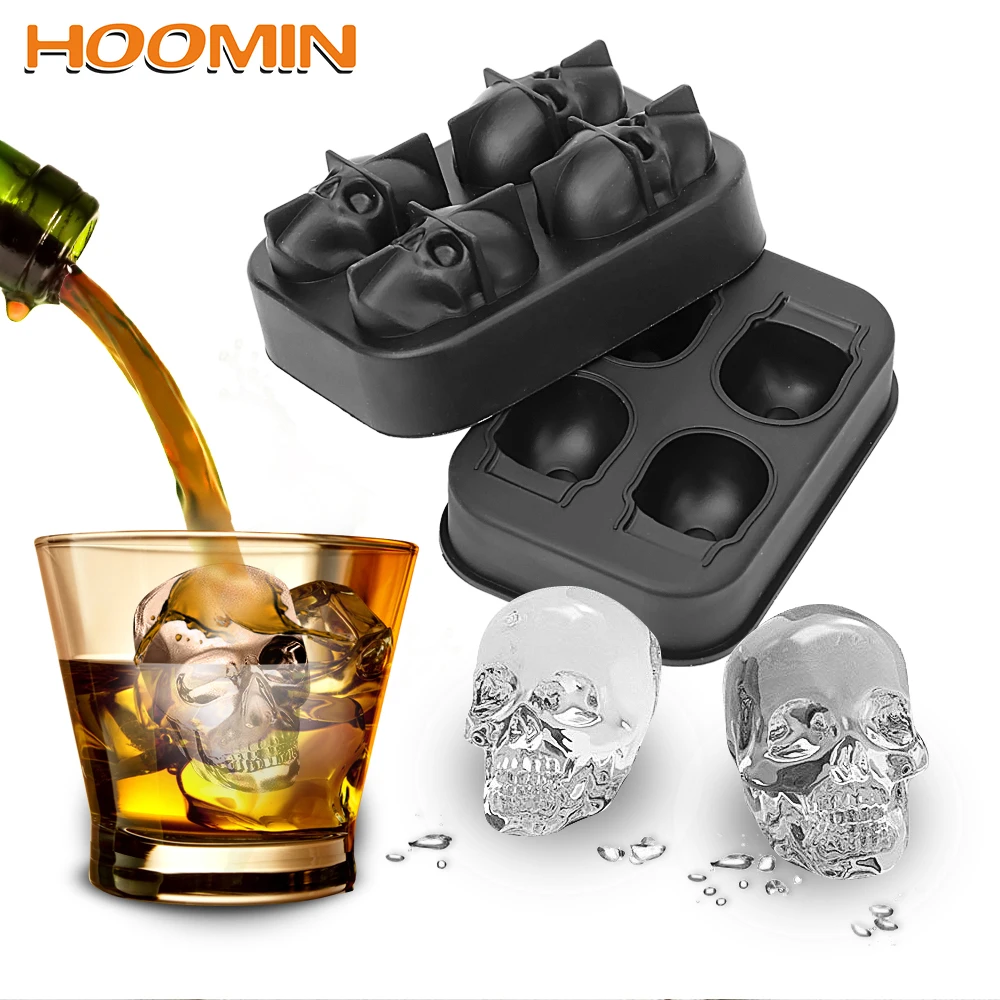 

HOOMIN Silicone Ice Cube Maker Mold Skull Shape 3D Whiskey Wine Cocktail Ice Cube Chocolate Mould DIY Ice Cream Tool