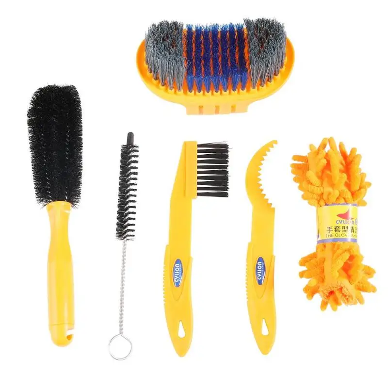 

6pcs Bicycle Chain Cleaning Tool Kit Cycling Tire Cleaner Dust Dirt Remover Brush Gloves Freewheel Hook Kit Bicycle Accessories