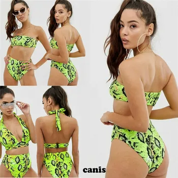 

Fashion Casual Slim Print Women High Waist Padded Bra Bikini Set Swimsuit Bandage Push-up Swimwear Summer Clothes For Girls