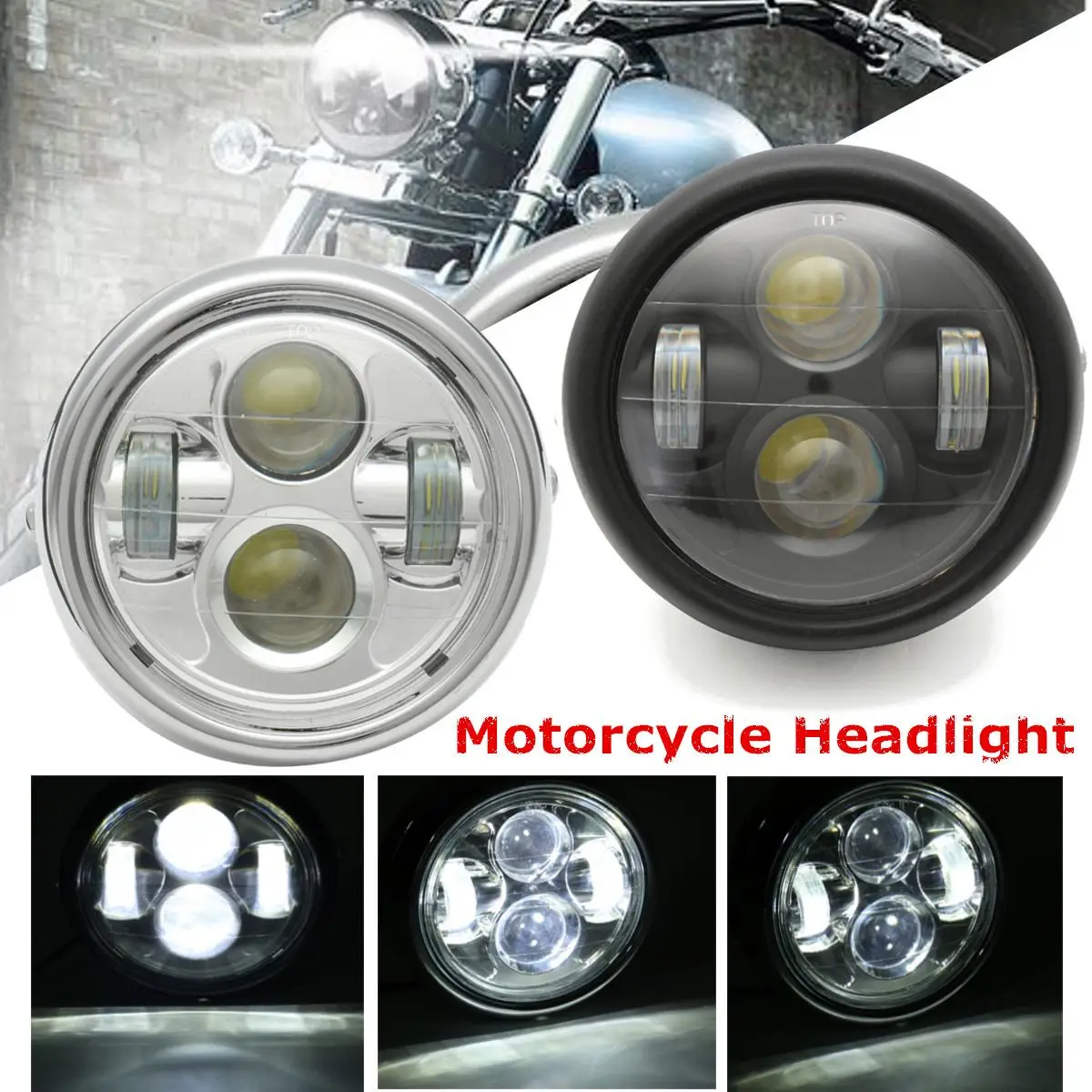

Universal 6.5" 12V Motorcycle LED Round Headlight Hi/Lo Beam Head Lamp Bulb Cafe Racer