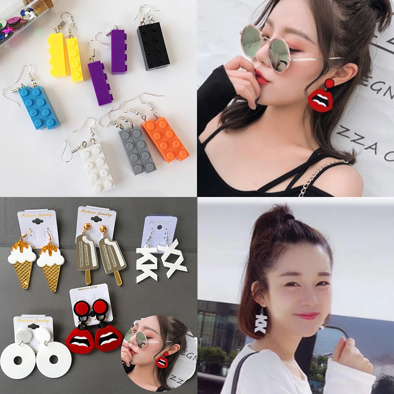 

building block Seaside 1Pair Punk Plastic Acrylic Night Club Beautiful Unique Long Party Letters Drop Earrings Wedding