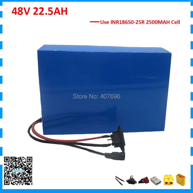 

Free customs duty 3000W 48V battery pack 48V 22.5AH lithium battery 48V 22AH ebike battery 25R Cell with 70A BMS 2A Charger