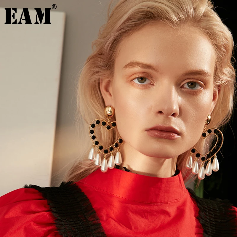 

WKOUD EAM Jewelry / 2019 New Fashion Atmosphere Hollow Love Imitation Pearl Pendant Earrings Women's Accessories S#R1508