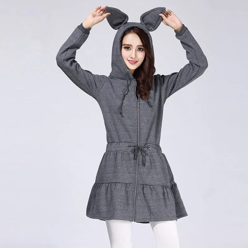 

Autumn Big Bunny Rabbit Ears Cute Sweatershirt Harajuku Casual Hoodies Dress Loose Hooded Ruffle Hoodies