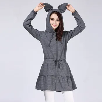 

Autumn Big Bunny Rabbit Ears Cute Sweatershirt Harajuku Casual Hoodies Dress Loose Hooded Ruffle Hoodies