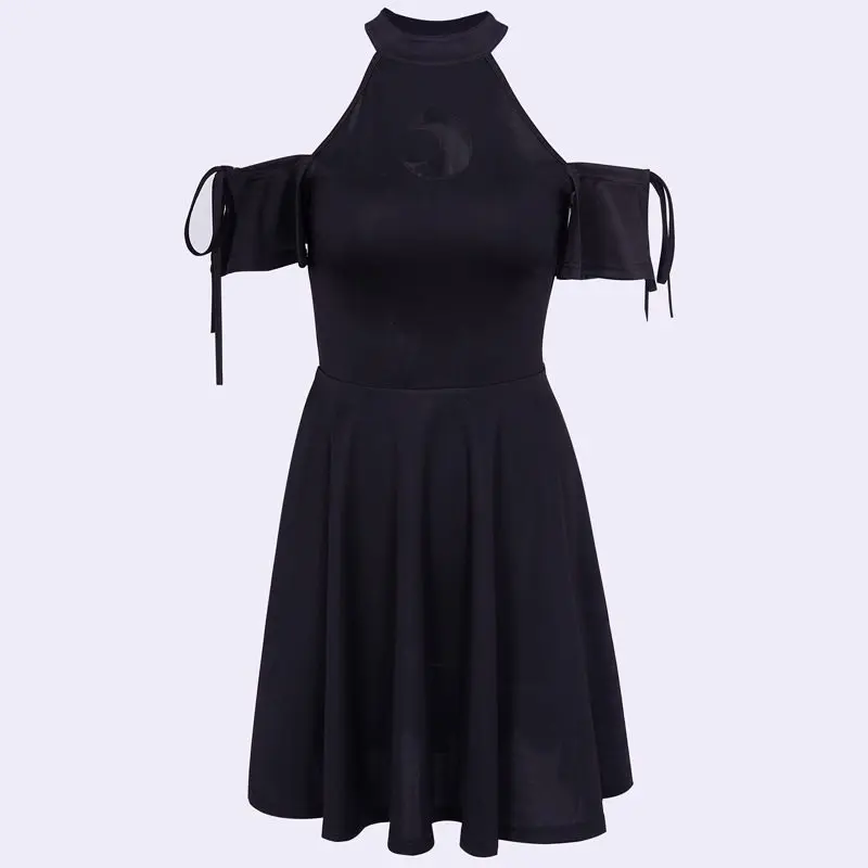 

Rosetic Summer Little Black Dress Vintage Vampire Short Mini Stand Collar A Line Dress Party Off Shoulder Bowknot Bandage Date