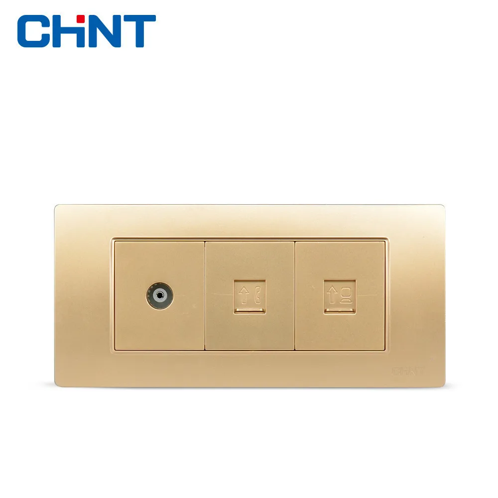 

CHINT Socket Three Telephone Television Computer 118 Type Weak Electricity Combination Socket NEW5D Steel Frame Champagne Golden
