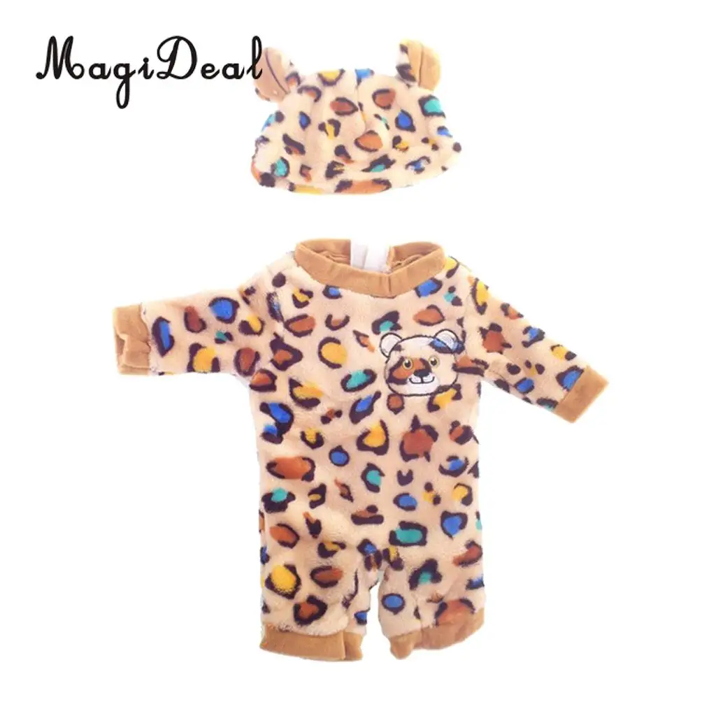 

Fashion Doll Clothes Suit Leopard Print Romper Jumpsuit Hat For 50cm 20inch Reborn Baby Girl Doll Accs