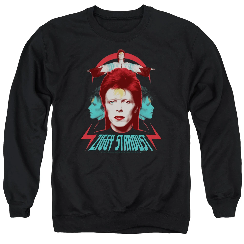 Trevco BOWIE106-AS-6 Дэвид Боуи Зигги головы-взрослый Crewneck Толстовка черный-3X |