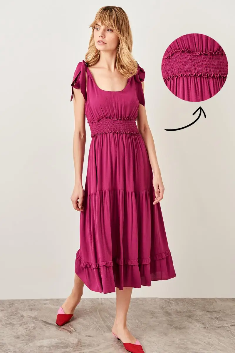 

Trendyol Mürdüm Shirred Dress TWOSS19EH0061