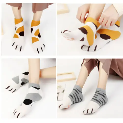 Women Casual Cute Kitty Cat Paws Socks With Paw Prints On Toes Ankle 4
