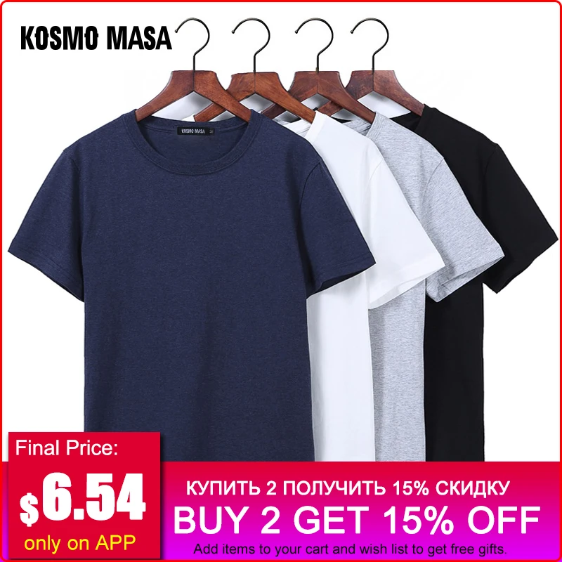 

KOSMO MASA O-neck Black Men T-shirt Cotton Slim Summer T Shirt Male Short Sleeves Casual Tshirts Plus Size 5XL for Men MC0343