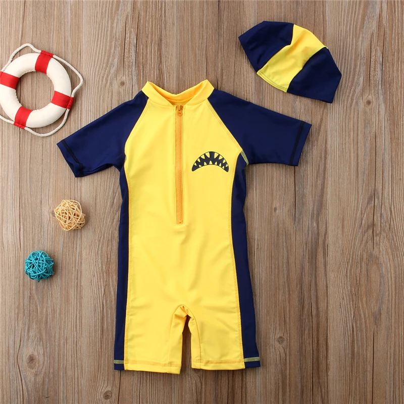 الأزرق القرش واحد قطعة ملابس السباحة الأولاد ملابس السباحة قصيرة الأكمام الكرتون الأطفال الاستحمام دعوى للطفل الفتيان الطفل تصفح ملابس سبا...