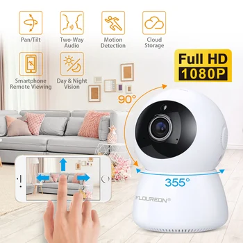 

FLOUREON 1080P Wireless Security IP Panoramic Camera Two-Way Audio Night Vision Home Surveillance with Motion Detection for Baby
