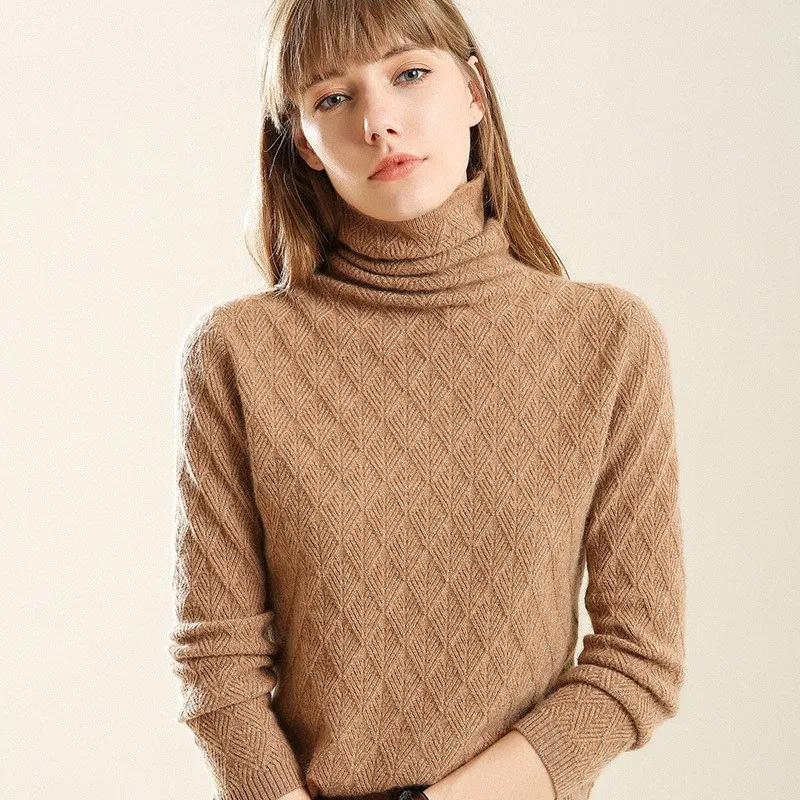 Women Winter Cashmere Soft Turtleneck Sweaters Solid Pullovers Weave Fluffy Autumn Warm Pullover Sweater Jumper