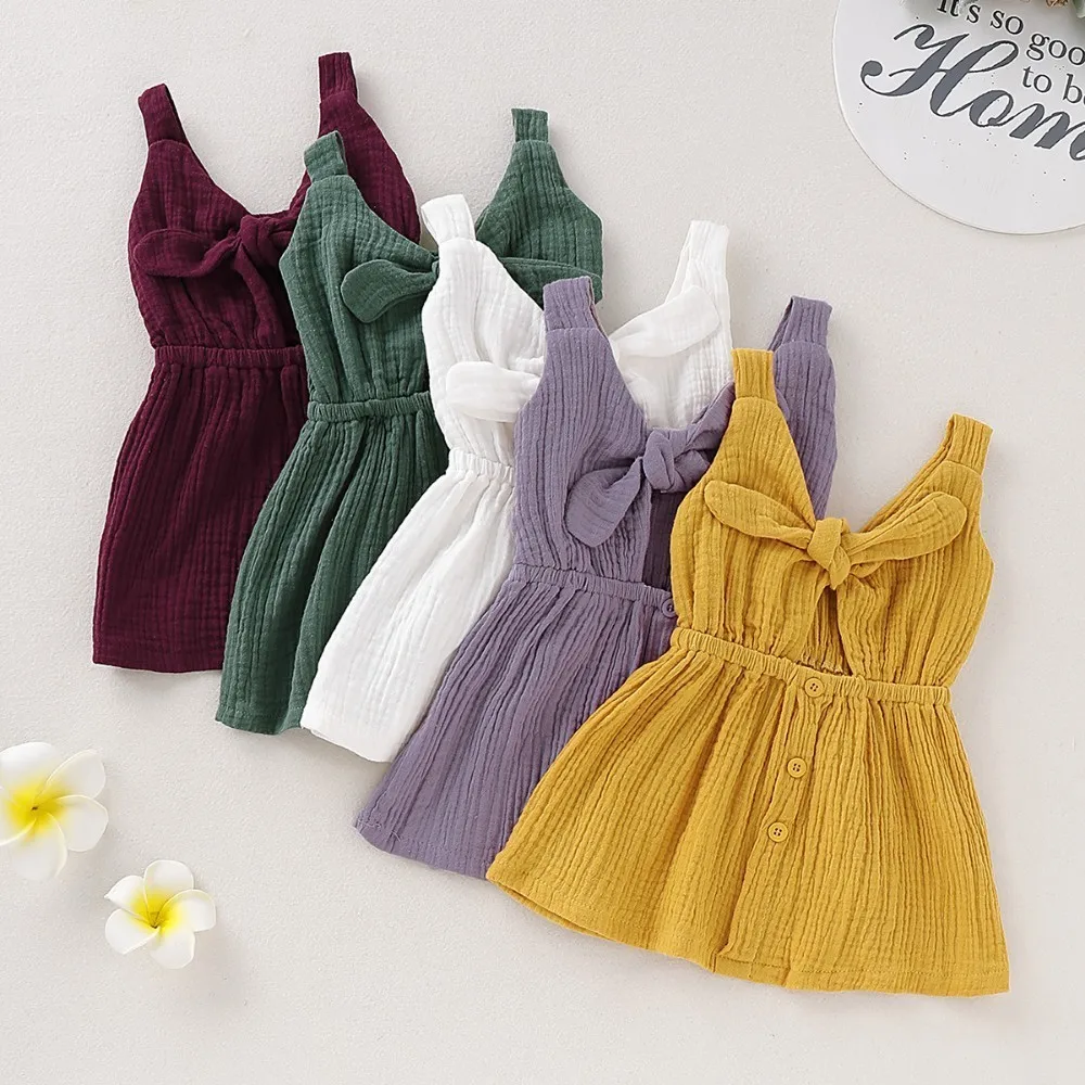 

Organic Cotton Baby Girls Dress Summer 2019 New Arrival Children Kids Bow Tie Sleeveless Dresses For Girls Double Gauze Clothes