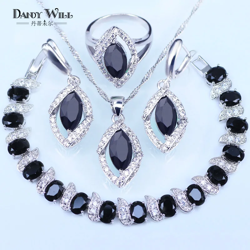 

Silver 925 Bridal Jewelry Necklace/Earrings/Ring/Pendants/Bracelets With blacK Fashion jewelry sets for women