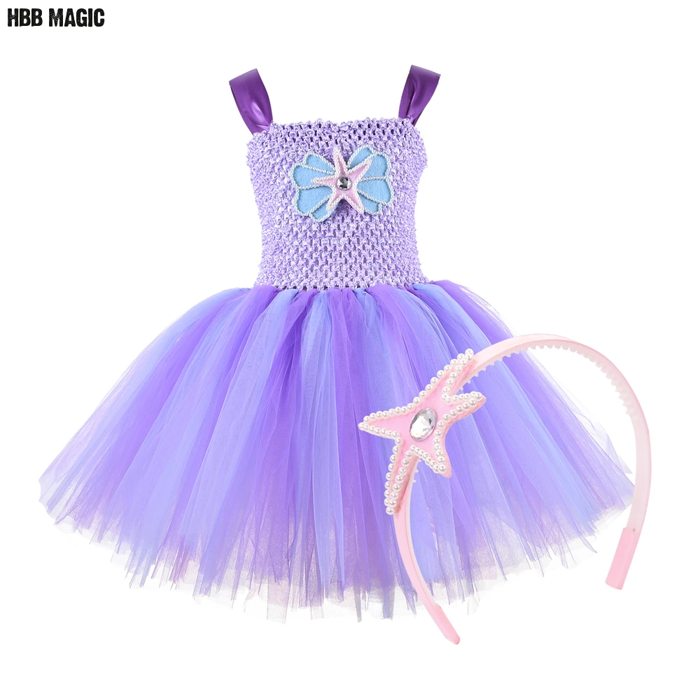 Юбка-пачка в стиле Русалочки, платье с повязкой на голову под морем Русалочки, тематическое платье для дня рождения для детей, костюм принцессы из тюля для девочек