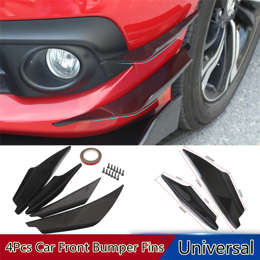 

Universal 4pcs/lot Fit Front Bumper Lip Splitter Fins Body Spoiler Canards Valence Chin Car Rubber Bumper Protector