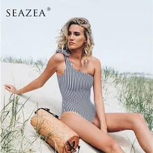 

Seazea Striped One Piece Swimsuit One Shoulder Bikinis Sexy Halter Top Swimwear 2019 Swimming Suit Women Beachwear Bathing Suit