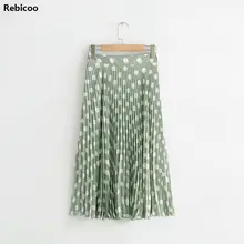 Женская плиссированная юбка с зеленым принтом в горошек, с молнией сбоку, faldas mujer, Ретро стиль, женская мода, повседневные шикарные Юбки-миди