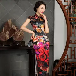Китайский Стиль Шелковый Qipao Для женщин велюр Cheongsam Длинные партия Qipao Китайский Восточный платье традиционный бархат национальное платье