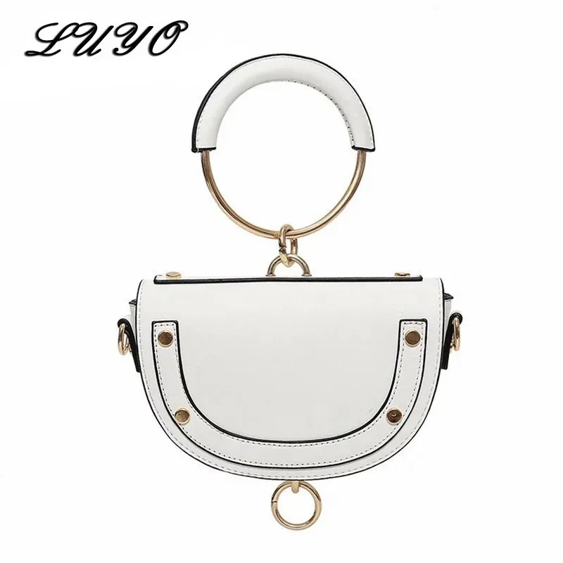 Billige Berühmte Design 2019 Leder Metall Griff Semi rund Luxus Handtaschen Frauen Umhängetasche Schulter Taschen Designer Für Weibliche Kupplung
