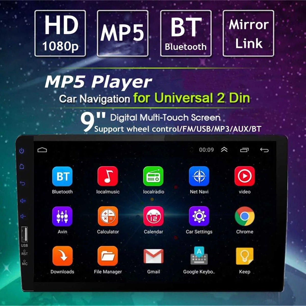 

Car Multimedia Player 1Din MP5 9'' Car Radio Stereo Multimedia Player GPS Navi Universal For TOYOTA fFor Nissan for Kia RAV4