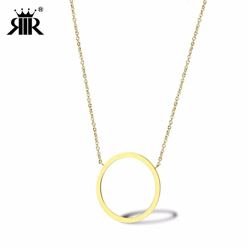 

RIR Simple Gold Eternity Collares Stainless Steel Round Minimalist Pendant Necklace Forever Circle Fashion Women's Jewelry