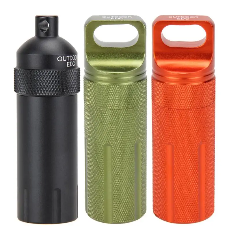 

EDC Survival Full Metal CNC Waterproof Pill Case Box Container Hiking Emergency Gear Length 10cm Diameter 3cm 2019 New