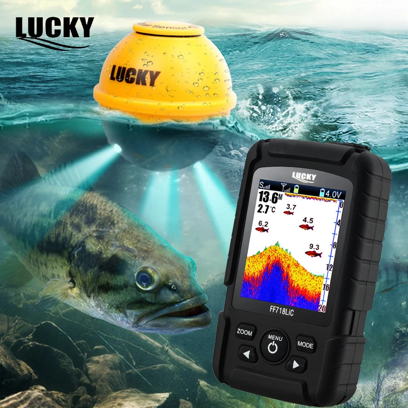 

Lucky FF718LiC-WLA Wireless Portable Fish Finder 45M/147Feet Sonar Depth Waterproof Fishfinder fish attractive lamp