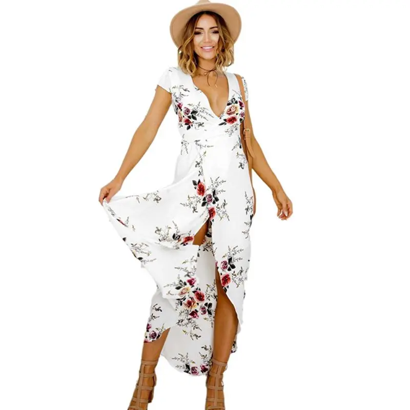 Floral print summer dress 2019 sexy v-neck dresses woman party night harajuku streetwear xxl boho maxi dress pink ladies clothes